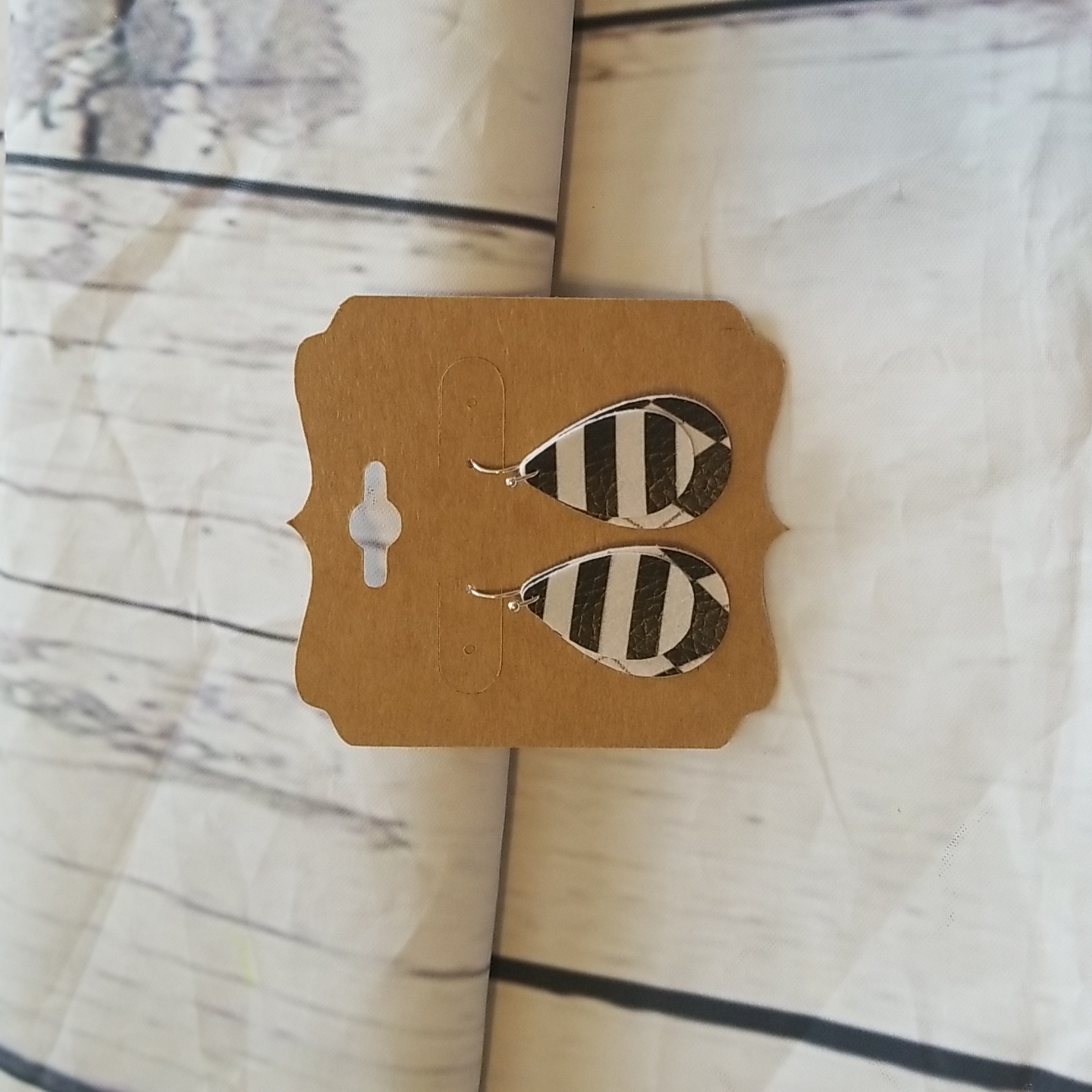 292 Faux Leather Earrings Black White